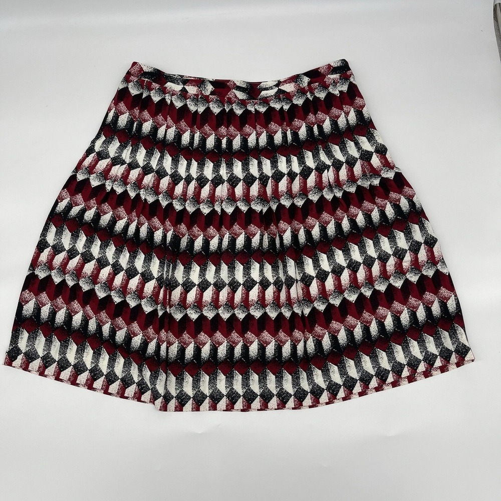 Loft Pleated Midi Skirt Lined Red Black Print Women's Size 12